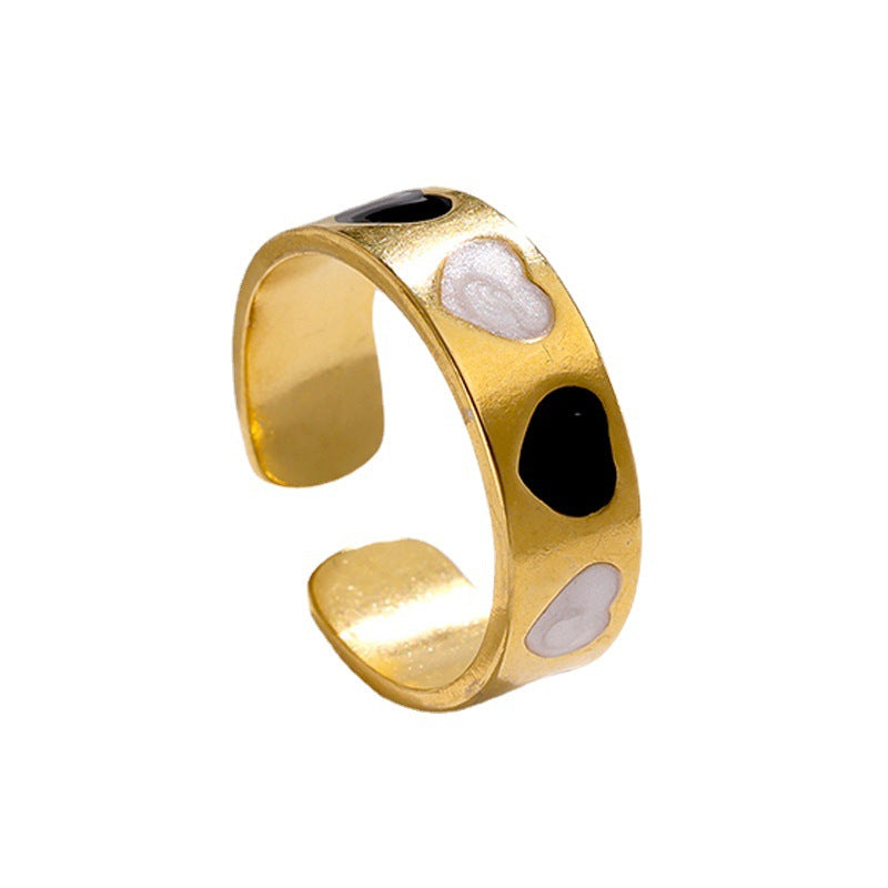 Minimalist Heart-Shaped Titanium Steel Ring with 18K Gold Plating for Women, Hypoallergenic Stainless Steel Adjustable Band