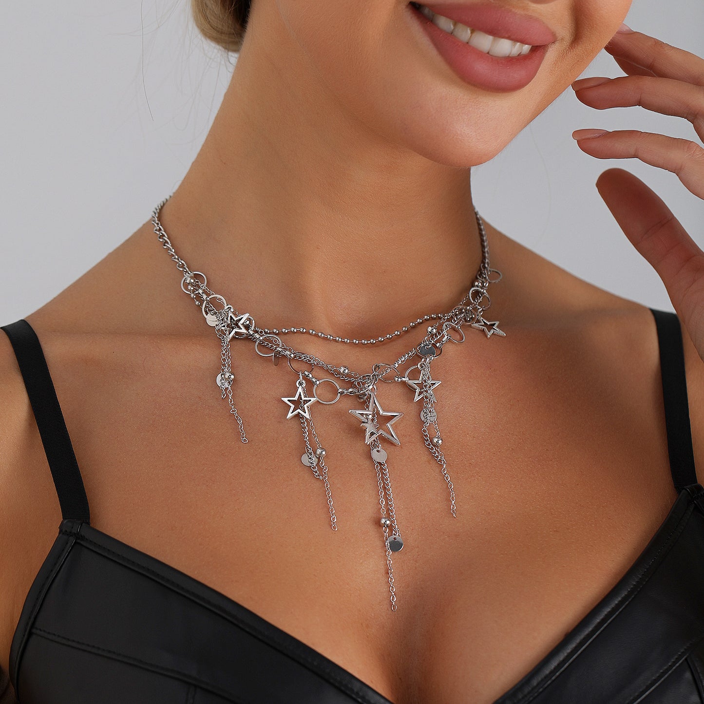 Minimalist Geometric Star Plated Alloy Tassel Necklace for Women