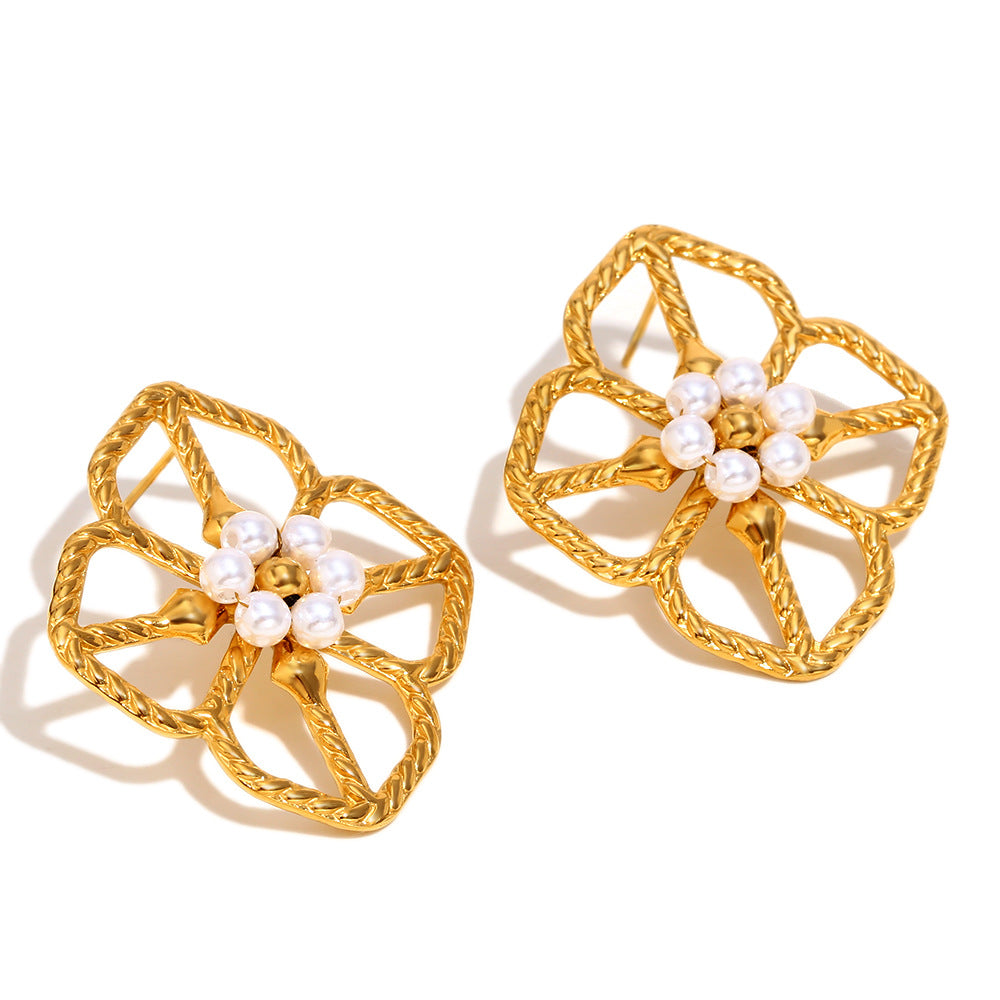 Orecchini da Donna in Acciaio Inossidabile a Rombo Ispirati al Vintage, Placcati Oro 18K