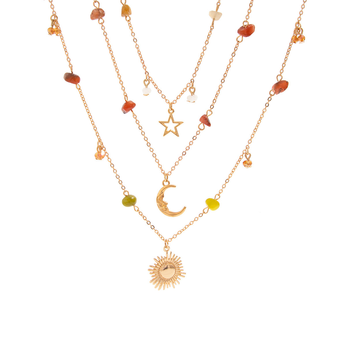 Bohemian Vintage Geometric Moon Zinc Alloy Plated Necklace Set with Tassel for Women