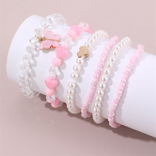 Set di braccialetti per bambini con perle dolci, cuore e farfalla, in stile minimalista