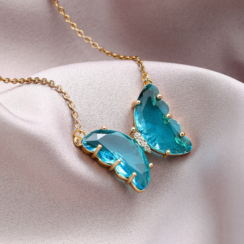 Collana da donna in acciaio al titanio con strass a forma di farfalla, minimalista e dolce catena per clavicola