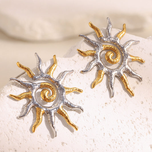 Orecchini a perno da donna a forma di sole, geometrici e minimalisti, in acciaio inossidabile placcato oro 18K