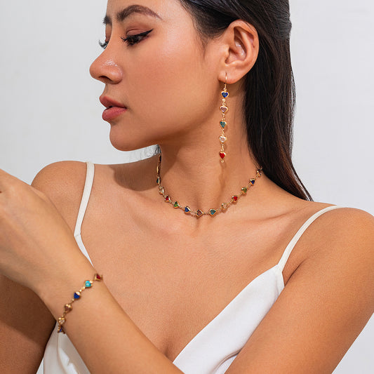Luxury Elegant Geometric Crystal Plated Necklace Set for Women
