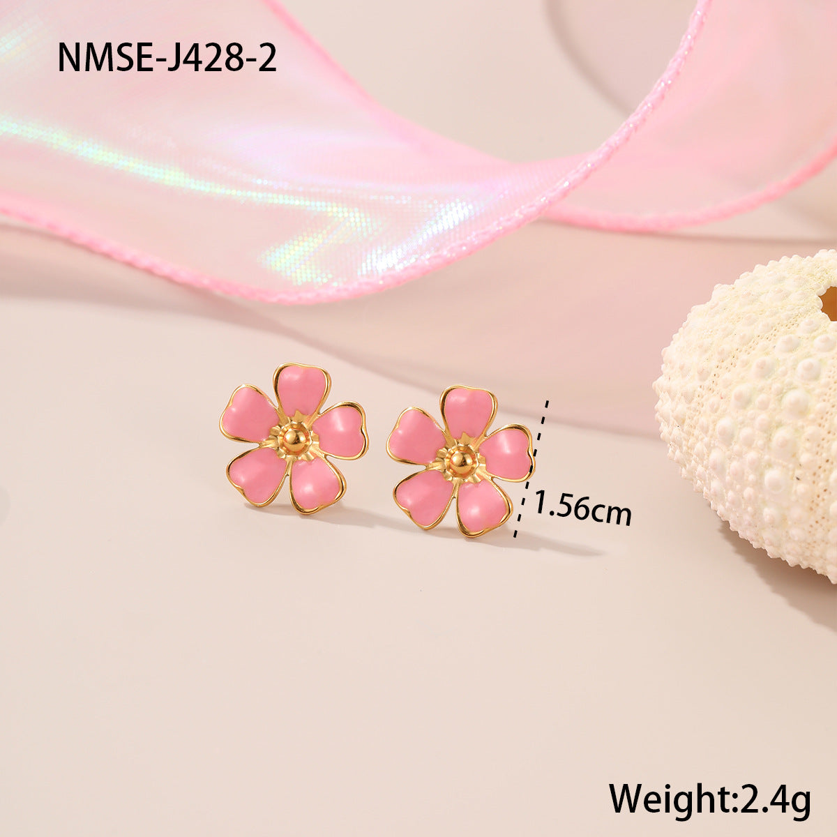 Conjunto de collar, pendientes y pulsera de acero inoxidable esmaltado con diseño floral minimalista de corazón geométrico para mujer