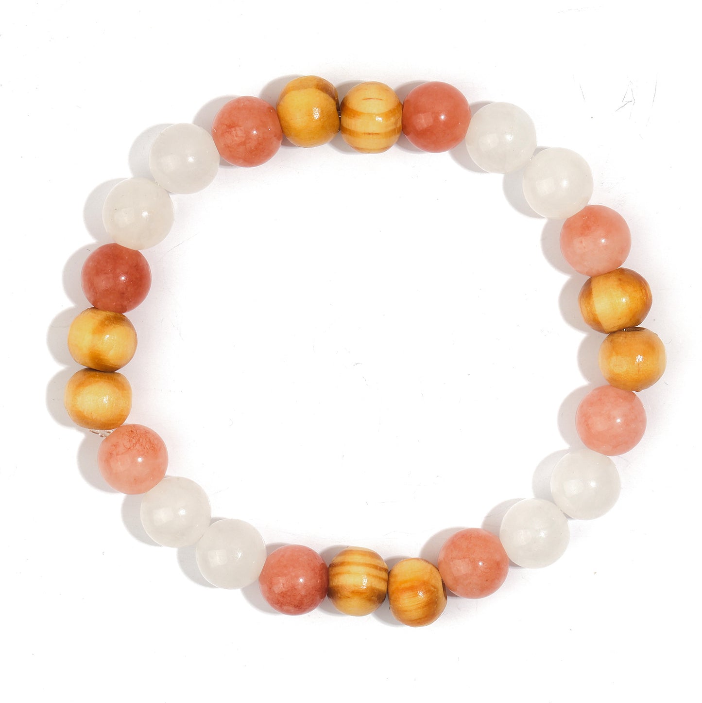 Minimalist Natural Agate and White Turquoise Crystal Beaded Bracelet 8mm Geometric Pattern Unisex Stretch Cord Handmade Jewelry