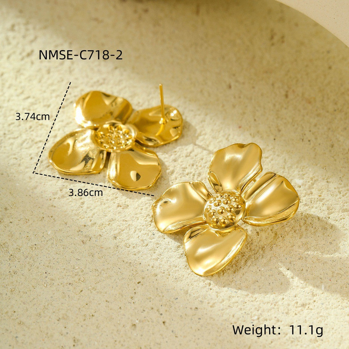 Pendientes de Acero Inoxidable con Forma de Pétalo Estilo OL de Moda con Baño de Oro de 18K y Acentos de Perlas