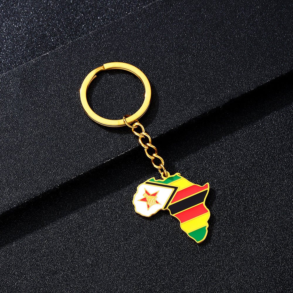 Llavero minimalista de acero inoxidable con forma del continente africano, esmaltado, para regalos y recuerdos