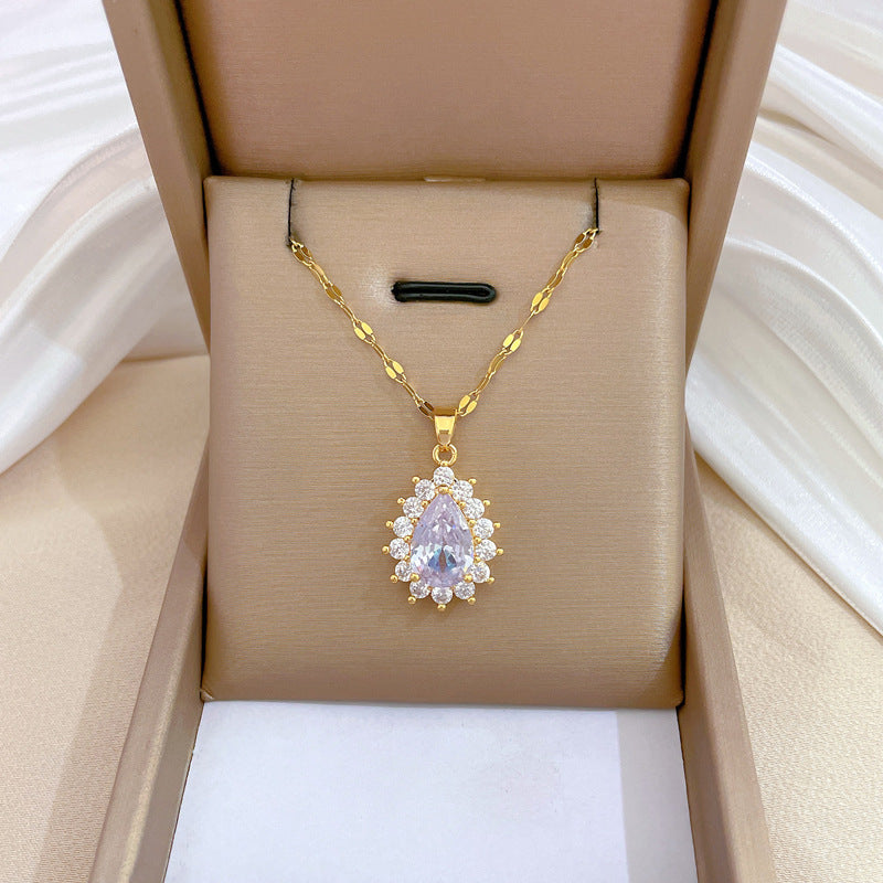Collar de lujo unisex con cadena para labios de acero titanio con incrustaciones de diamantes de imitación geométricos