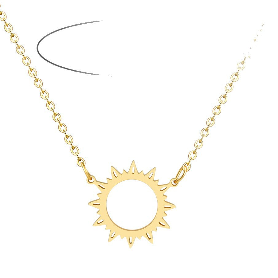 Unique Gold Plated Geometric Sun Titanium Steel Necklace for Unisex