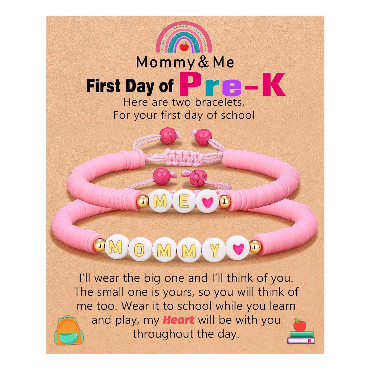 Sweet Geometric Heart Letter Resin Bracelet Set for Kids First Day of School Gift