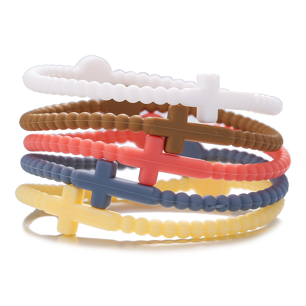 Minimalist Geometric Cross Silicone Bracelet Handmade Unisex Jewelry
