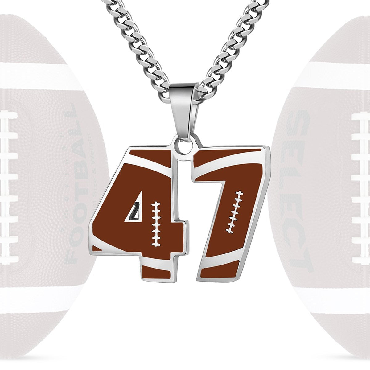 Motivational Football Number Pendant Necklace for Men in Stainless Steel with Polished Finish and Letter/Number Design