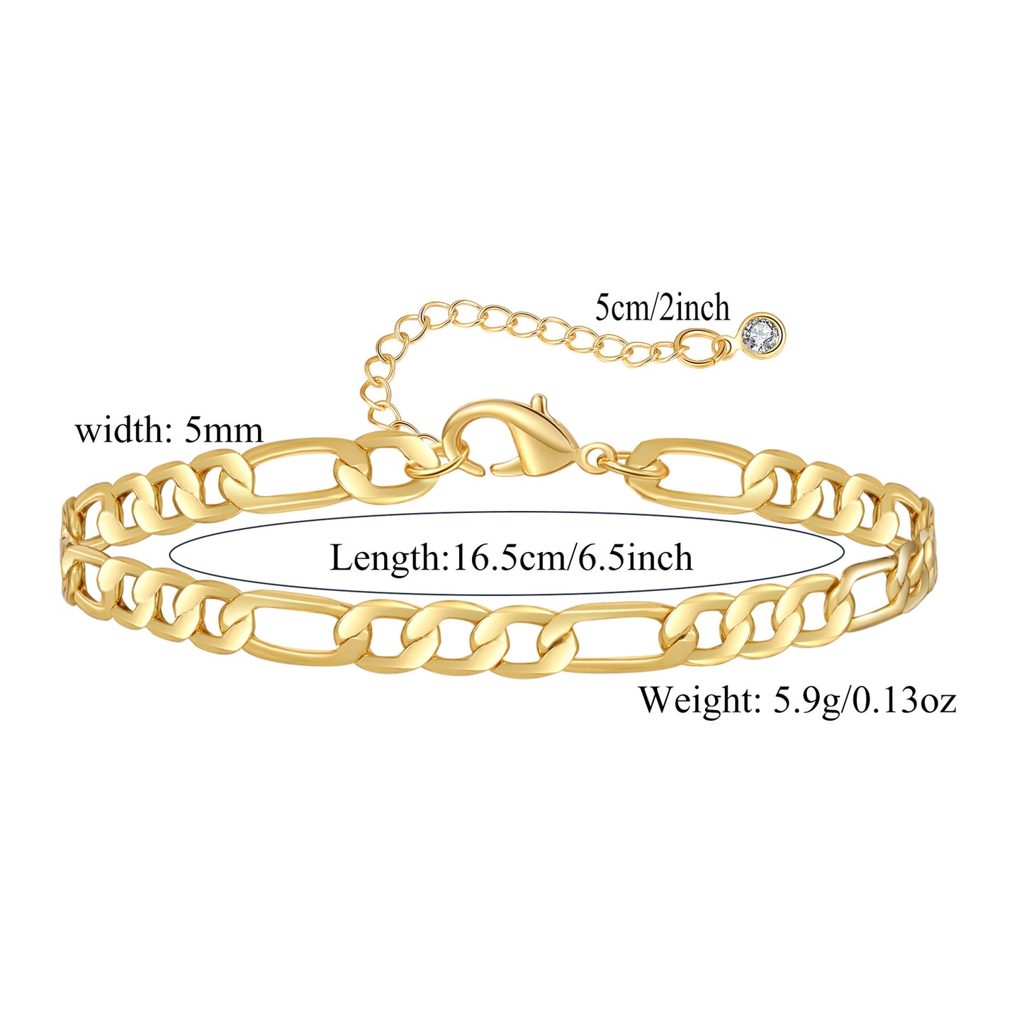 Geometric Round Gold Plated Brass Cuban Link Paperclip Snake Chain Bracelet Set Unisex