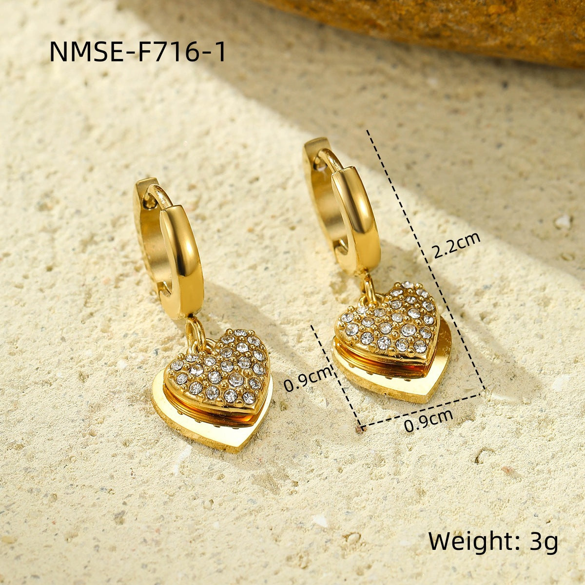 Pendientes colgantes geométricos de corazón chapados en oro de 18 quilates estilo vintage para mujer