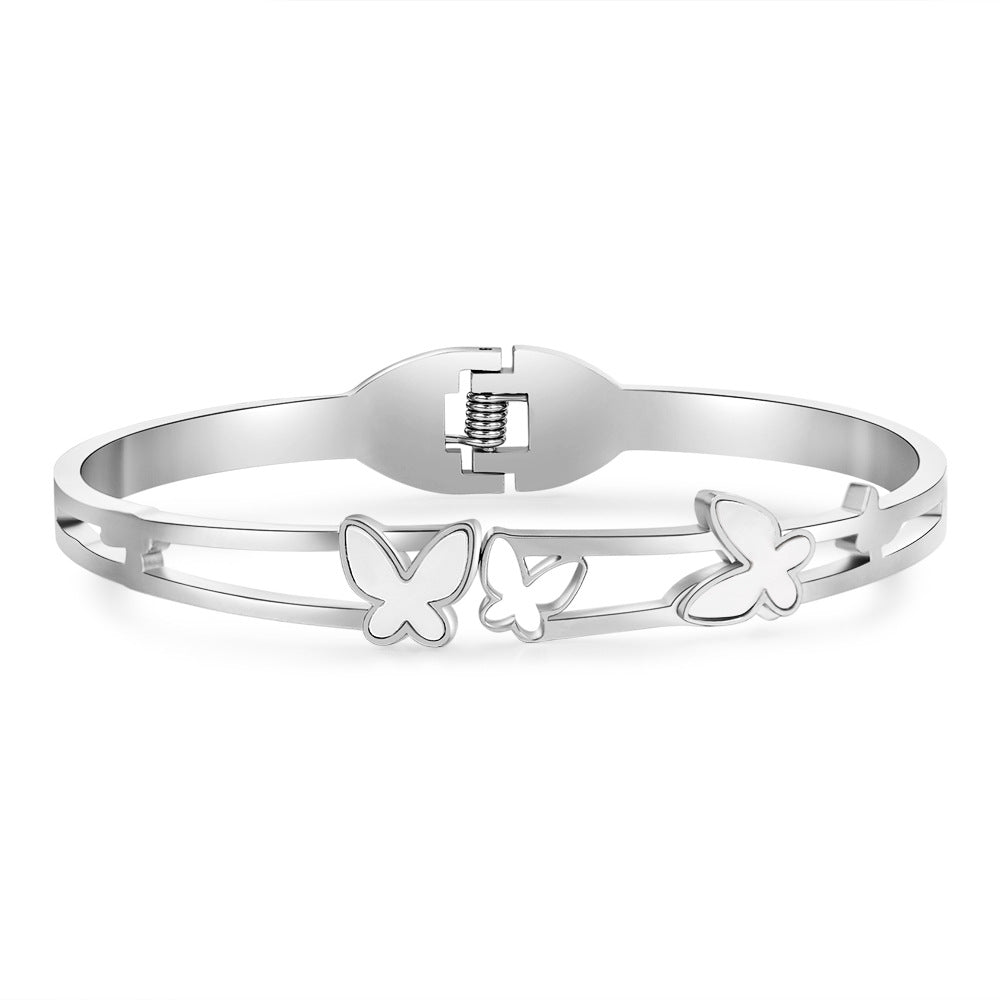 Vintage Stainless Steel Butterfly Round Plated Cuff Bracelet