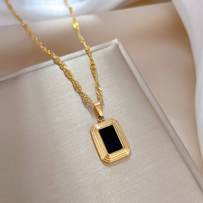 Minimalist Titanium Steel Geometric Collar Necklace Unisex Plated Gold-Tone Pendant