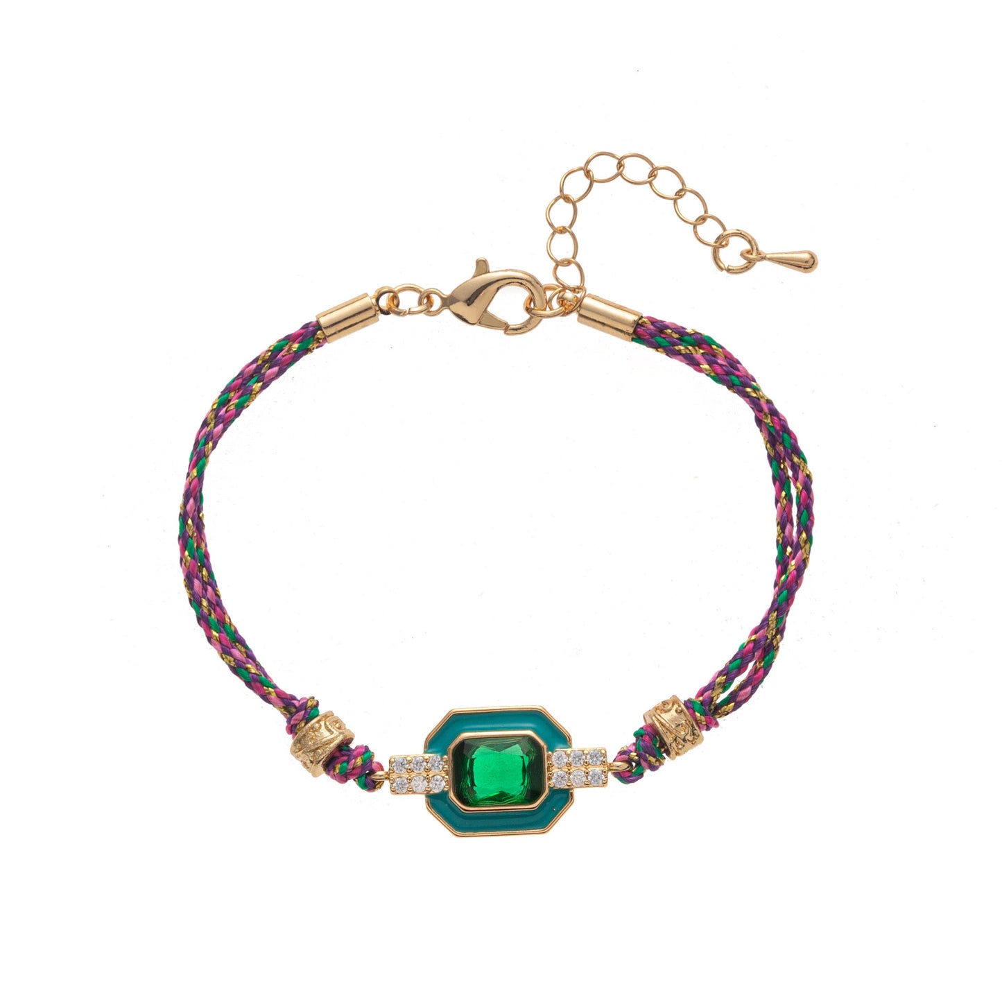Bracciale da donna in stile bohémien vintage con quadrifoglio geometrico e zirconi intarsiati in rame