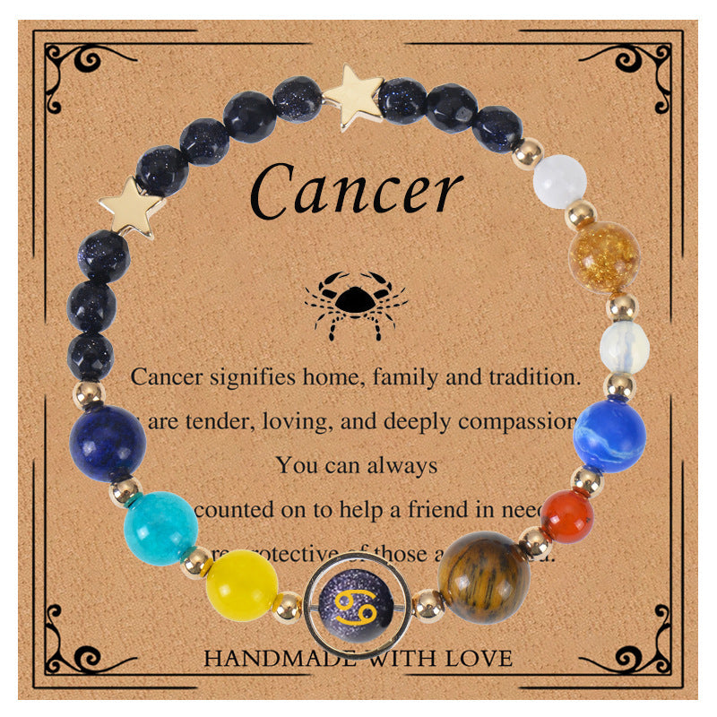 Elegant Geometric Natural Stone Obsidian Crystal Blue Sandstone Bracelet Unisex Zodiac Galaxy Universe Star Beaded Bracelet