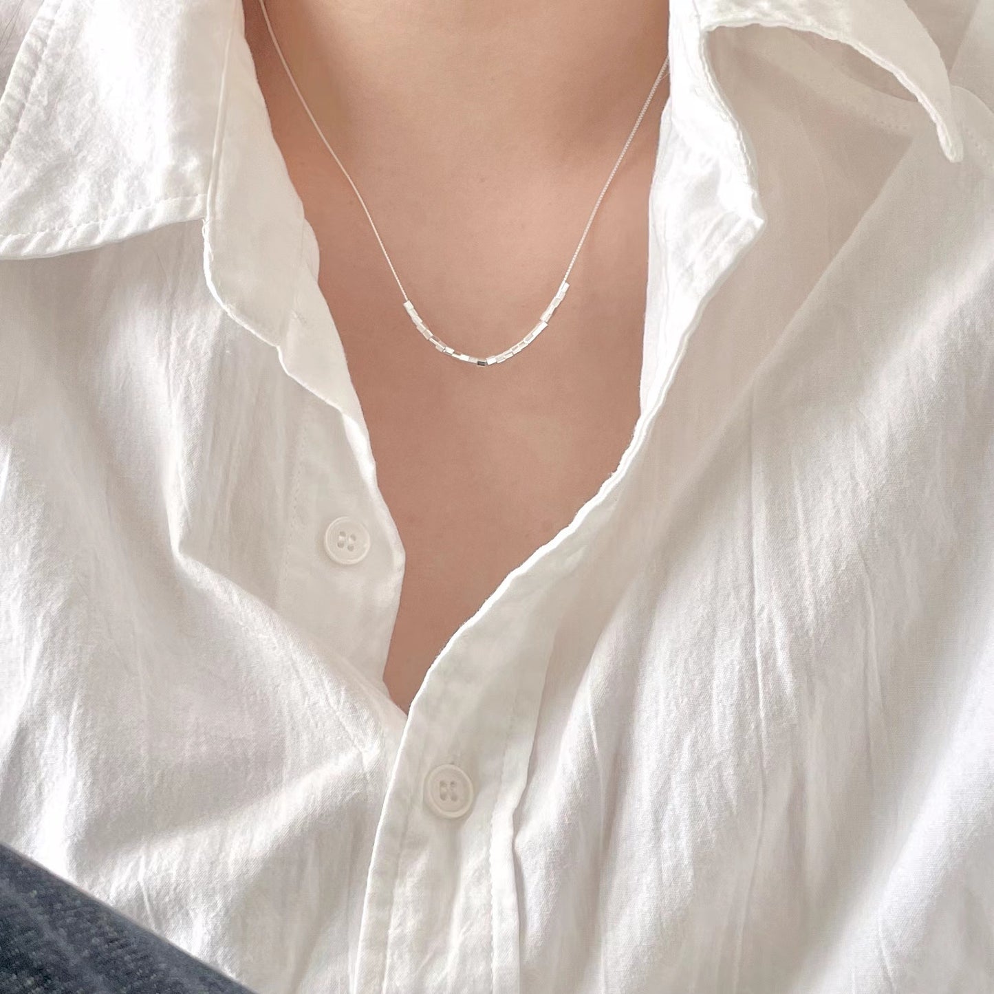 Minimalist Geometric Square Pendant Necklace for Women in 925 Sterling Silver with Clean Line Design