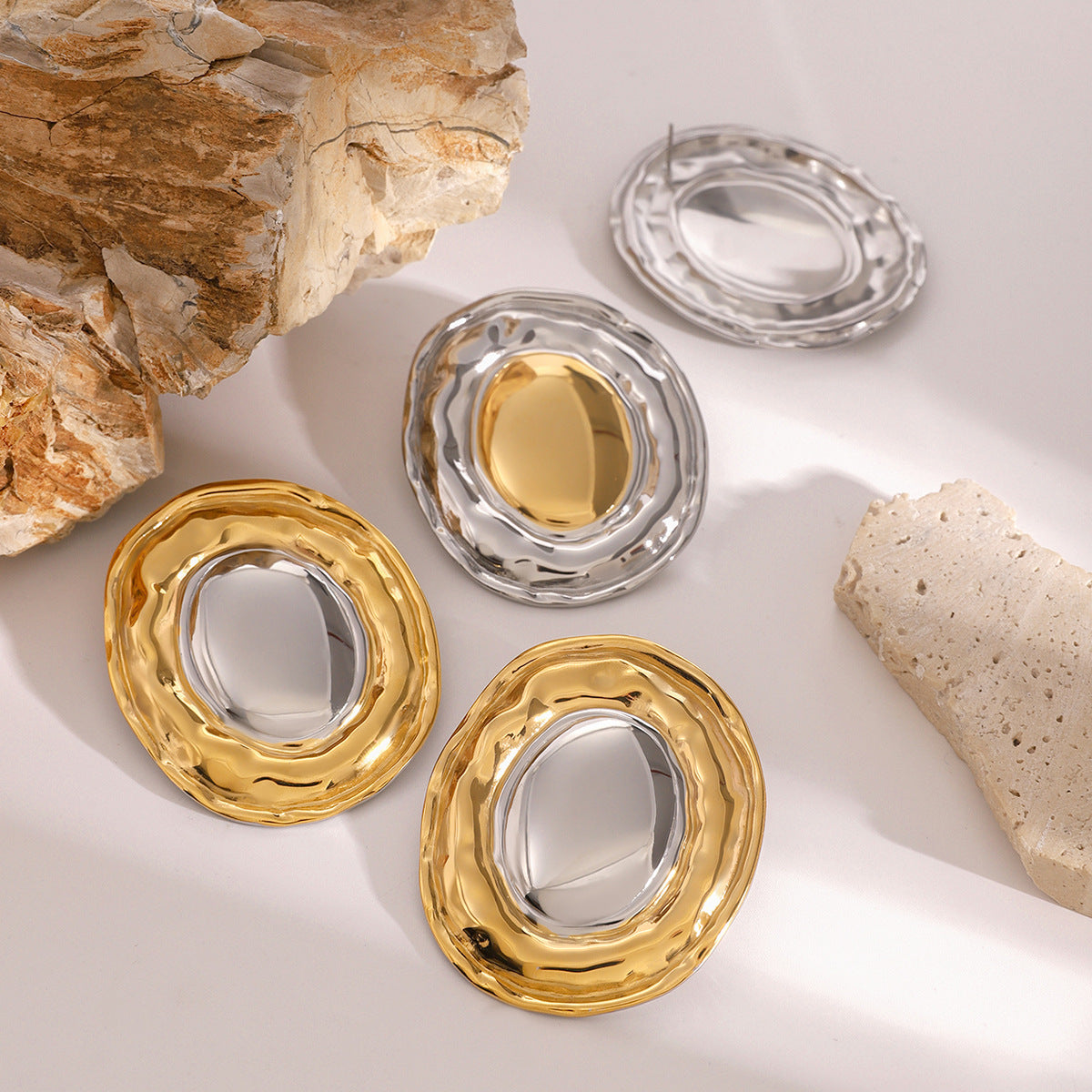 Orecchini geometrici vintage in acciaio inossidabile placcati oro e argento da donna