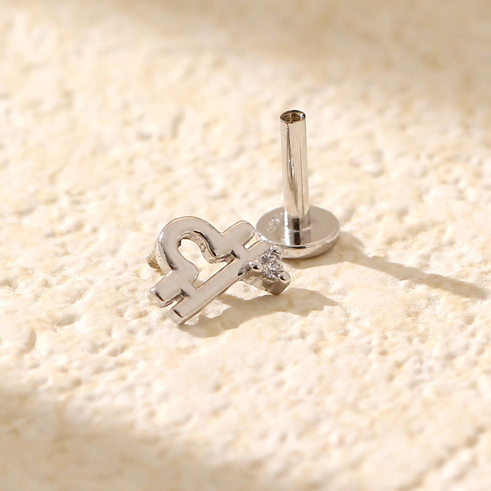 Minimalist S925 Sterling Silver Zodiac Flat Back Cartilage Earrings for Unisex