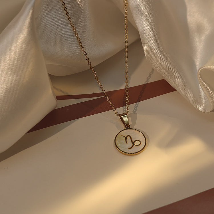 Collana con ciondolo zodiacale in stile INS in acciaio inossidabile con placcatura in oro 18 carati, catena a onda d'acqua, da donna