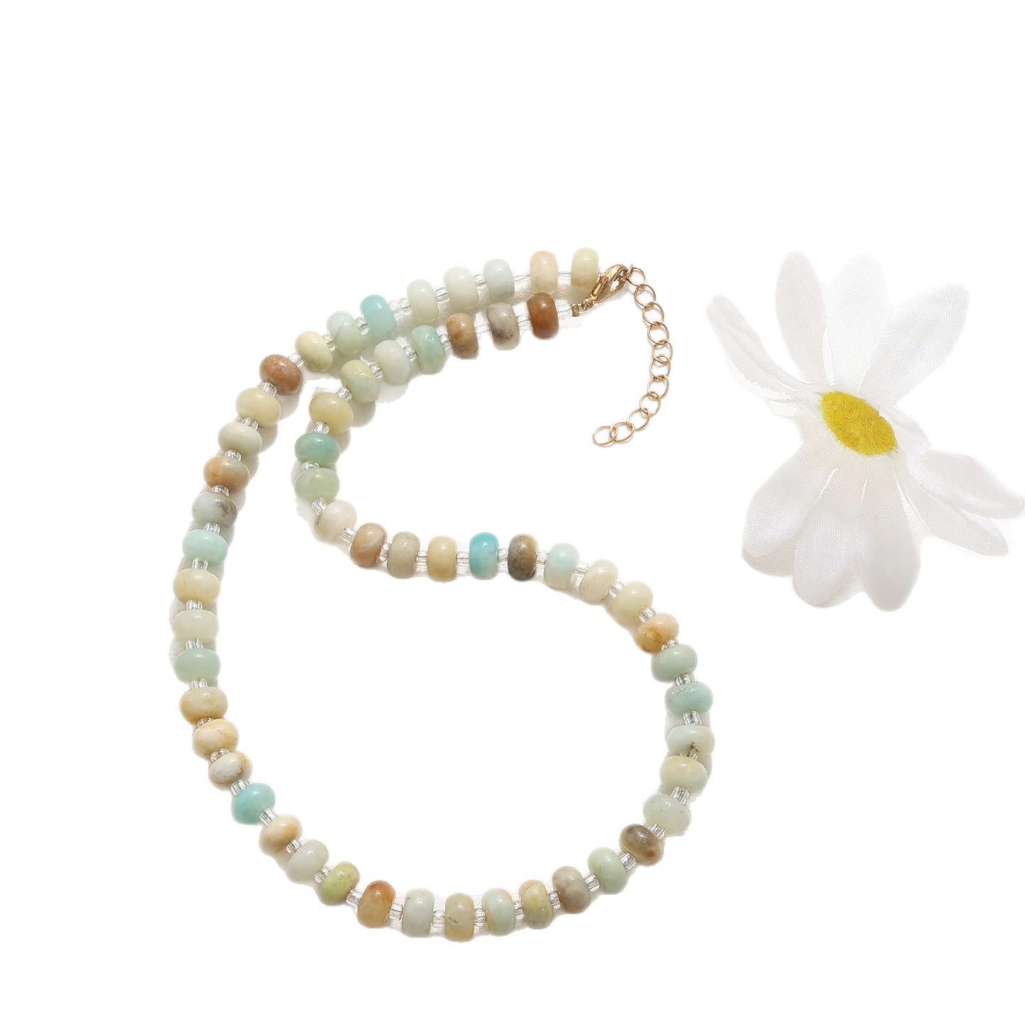 Elegant Geometric Agate Beaded Necklace Polished Natural Stone Women's Jewelry