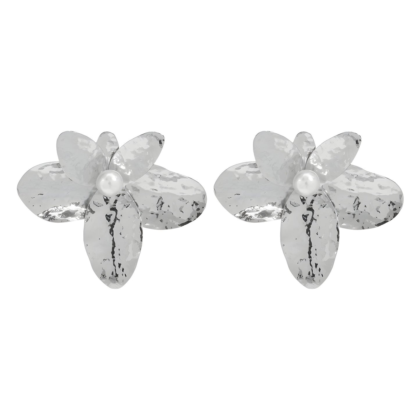 Pendientes Dulces Florales de Pétalos Irregulares para Mujer con Base de Hierro y Acentos de Perlas de Imitación