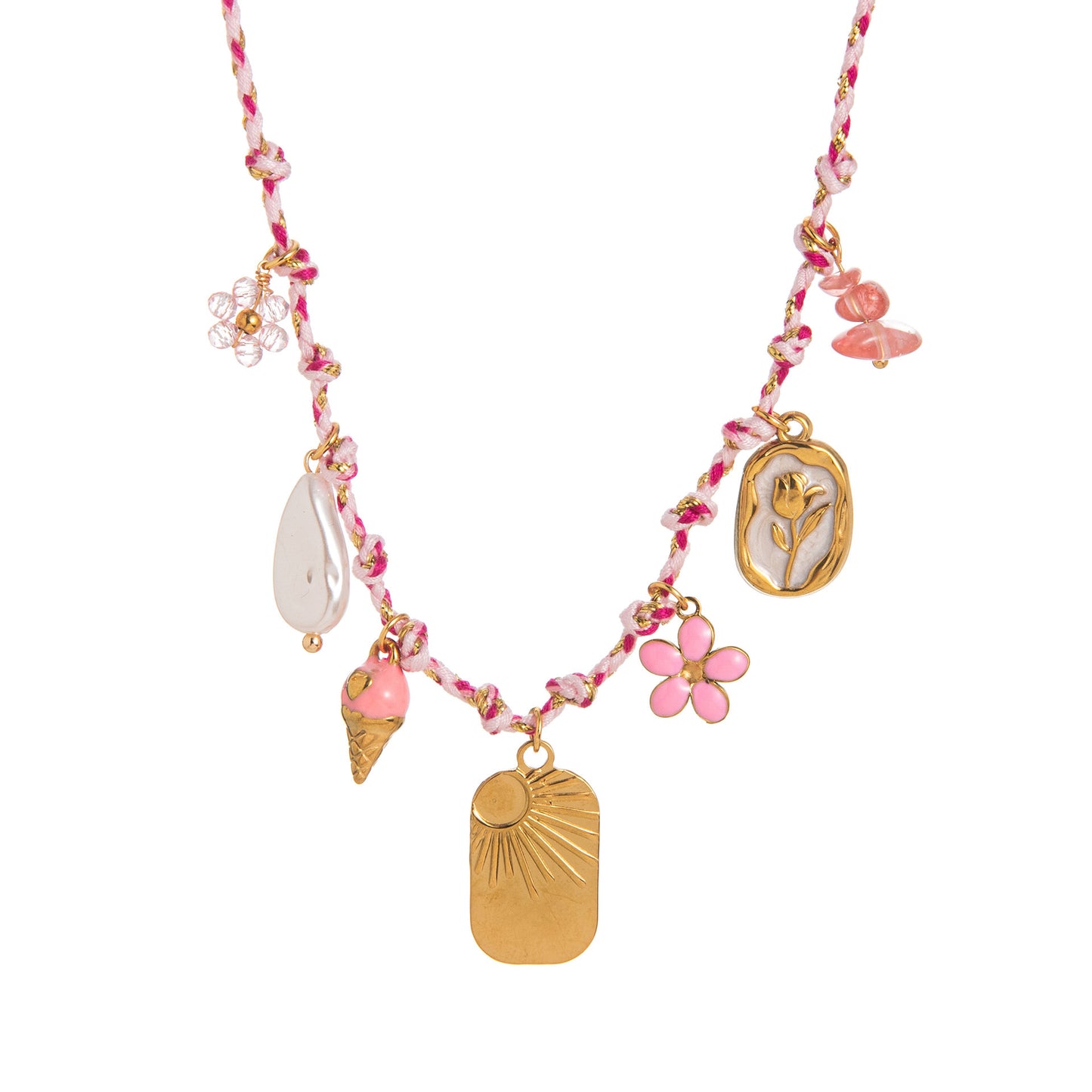 Collana da donna con ciondolo a farfalla a stella, perla e barretta placcata in titanio e acciaio personalizzata