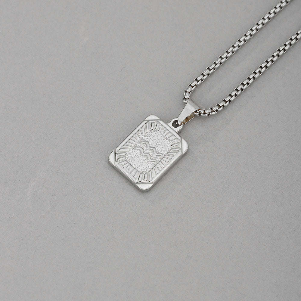 Collana con Pendente Zodiacale Geometrico Minimalista in Acciaio Inossidabile con Finitura Placcata per Uomo e Donna