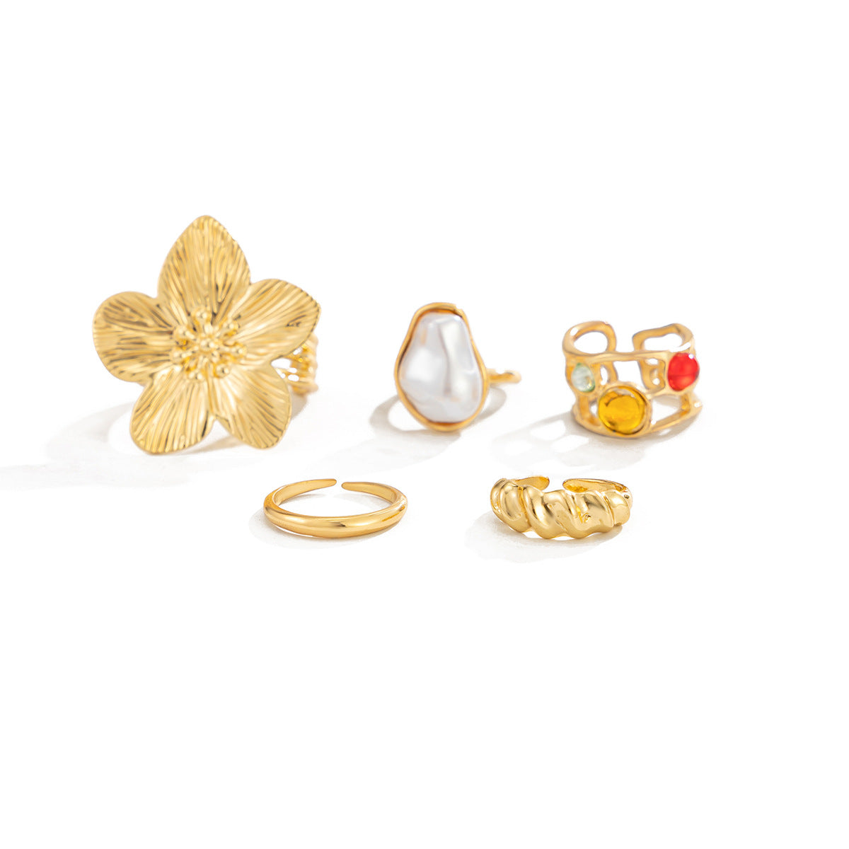 Elegant Alloy Floral Toe Ring Set with Gemstone Inlay for Women