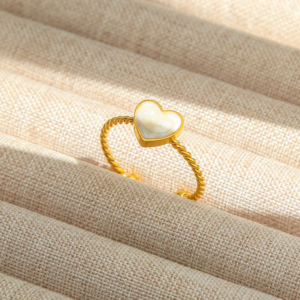 Anello Aperto Regolabile da Donna in Acciaio Inossidabile Stile INS Vintage, Geometrico e a Cuore, con Intarsio in Pietra Naturale, Elegante e Minimalista