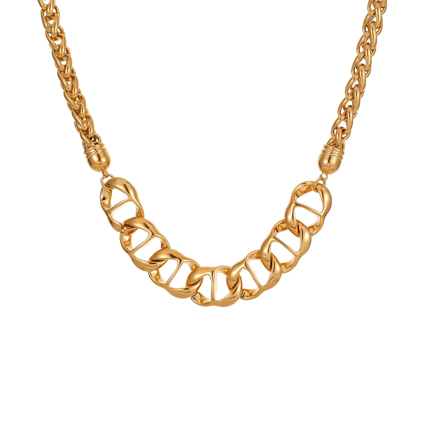 Fashionable Geometric Stainless Steel Necklace with Gold Plating for Women, Adjustable Chain Jewelry