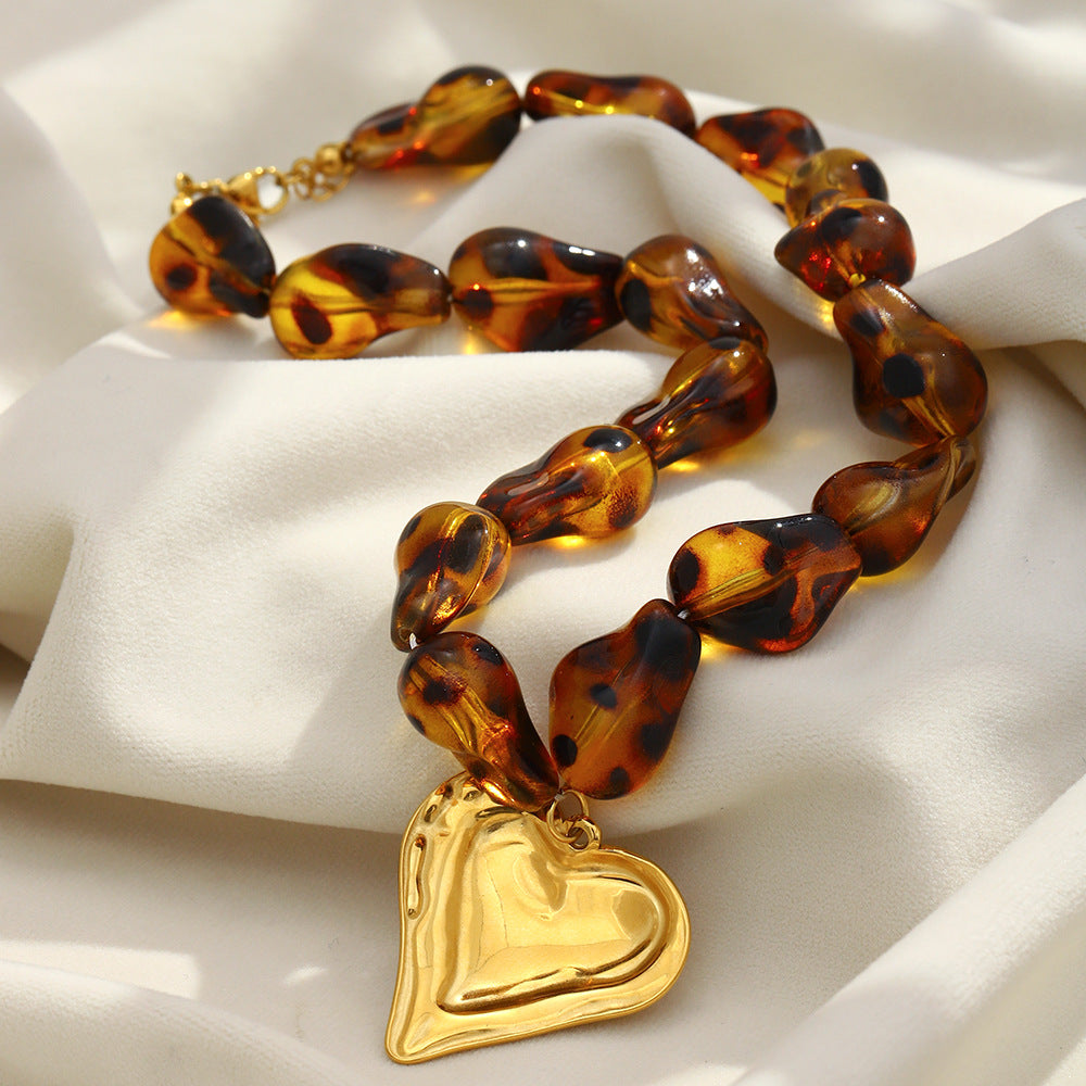 Minimalist Luxury 18K Gold Plated Heart Geometric Stainless Steel Acrylic Necklace for Women