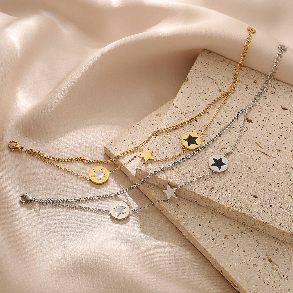 Minimalist Double-Layer Star-Shaped Titanium Steel Bracelet for Women with Geometric Design