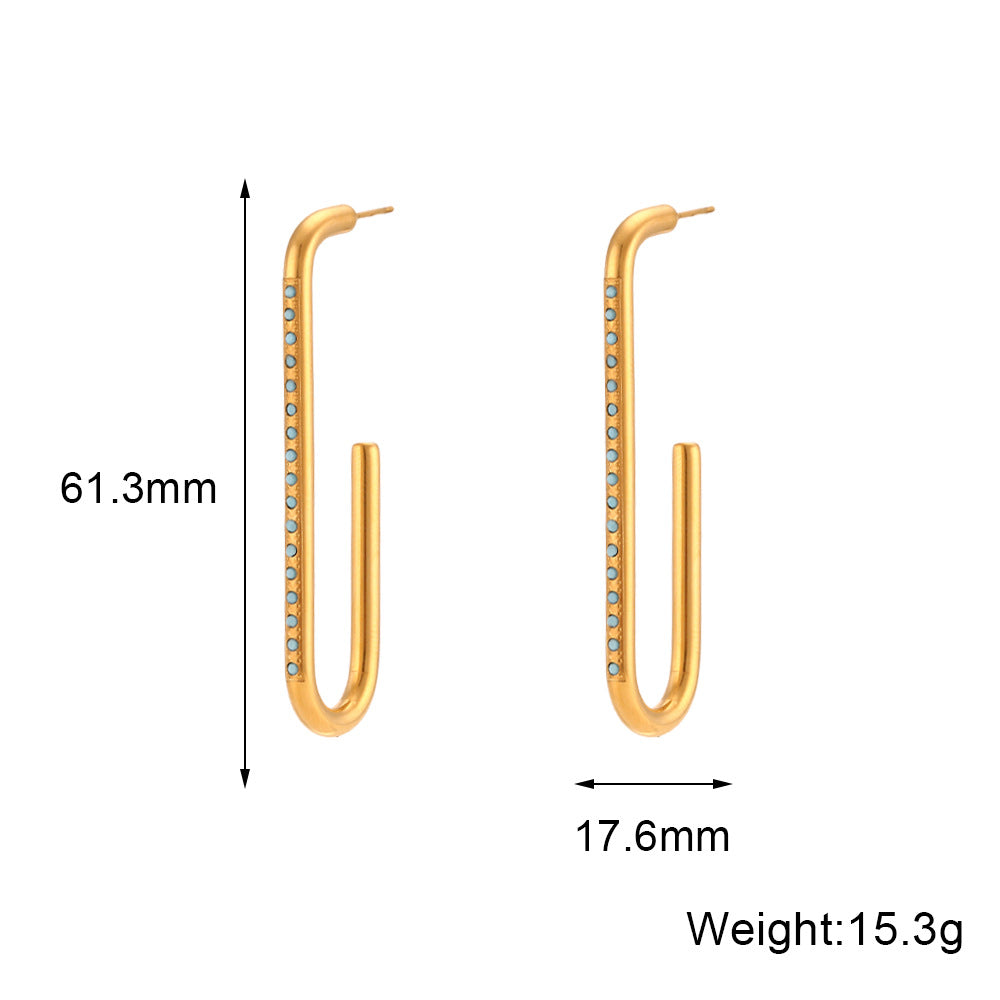 Fashion Minimalist Geometric C-Shaped Zirconia-Set Stainless Steel Earrings with 18K Gold Plating for Women