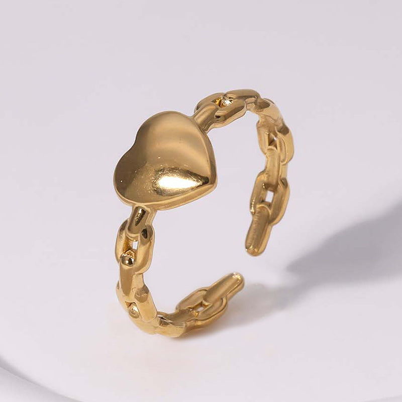 Anello aperto a forma di cuore, in acciaio inossidabile placcato, da donna