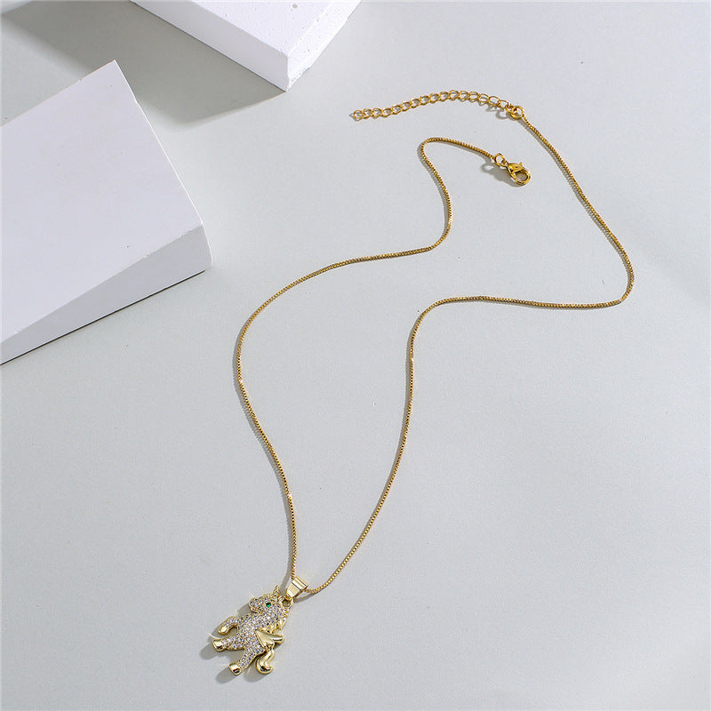Geometric Brass Unicorn Pendant Necklace with Cubic Zirconia Inlay Gold Plated Box Chain