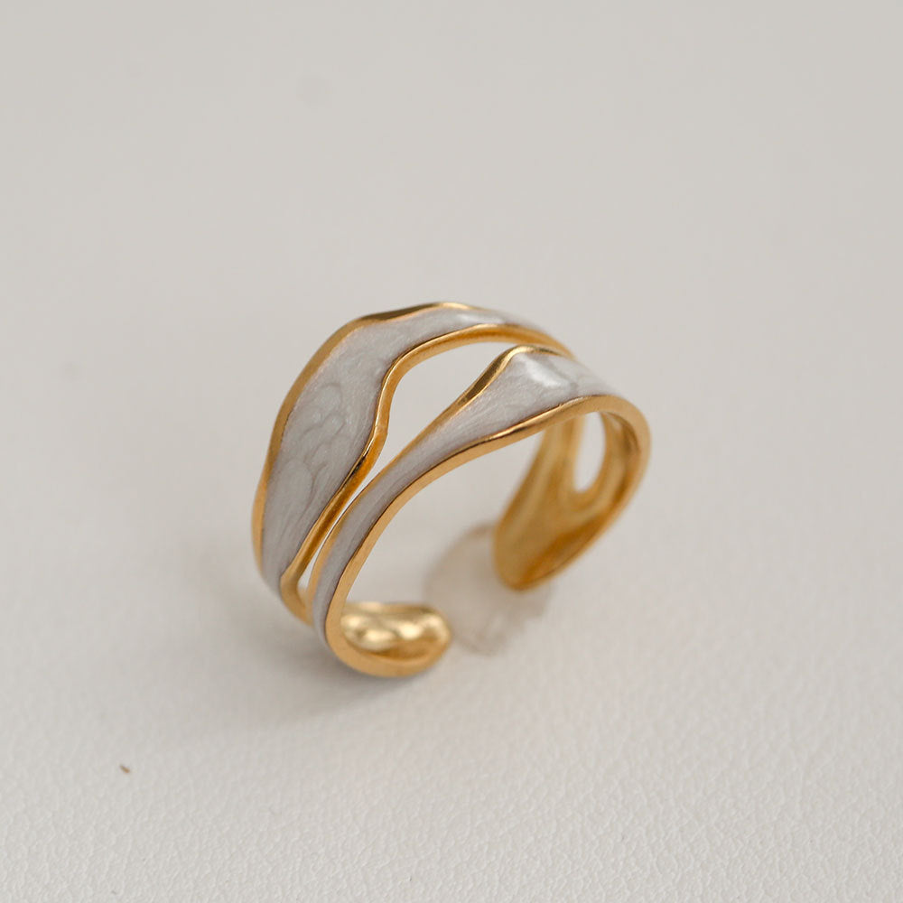 Anillo Minimalista de Acero de Titanio con Forma de Girasol, Bañado en Oro, Ajustable, para Mujer