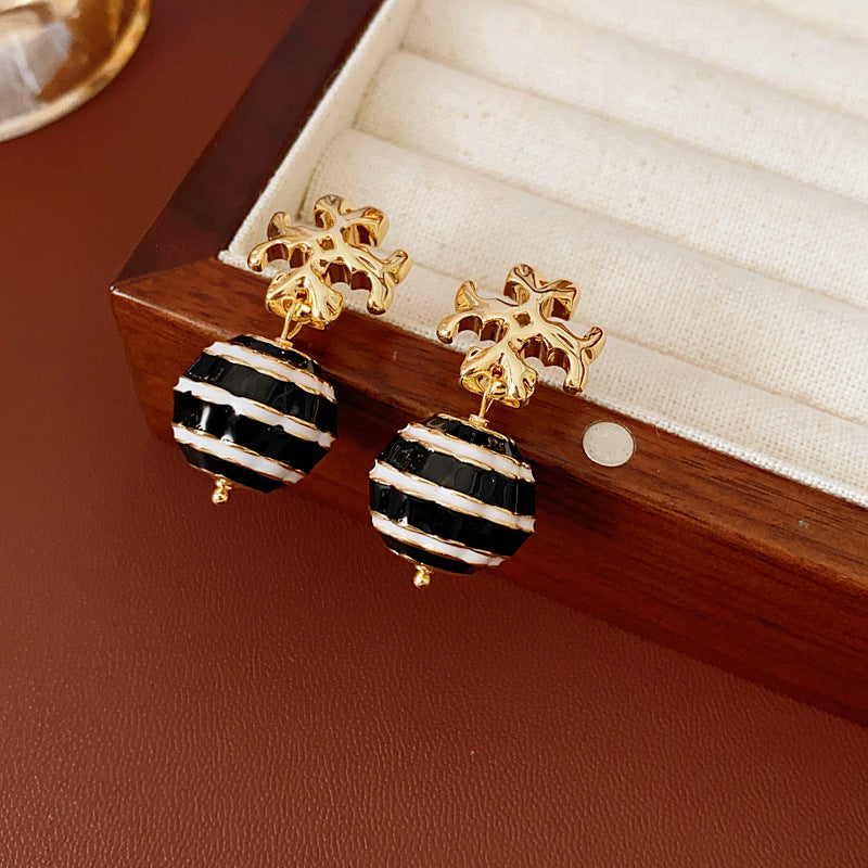 Vintage Floral Geometric Gold-Plated Copper Stud Earrings with Steel Posts for Women