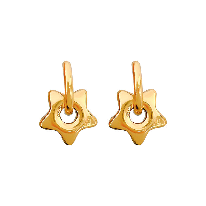 Minimalist Geometric Titanium Steel Ear Studs with Star Shape for Women, Electroplated Cold-Tone Fashion Earrings for Parties