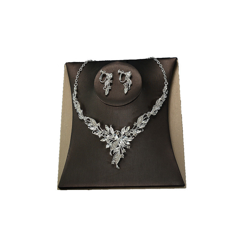Minimalist Elegant Floral Pattern Alloy Plated Snake Chain Necklace and Earrings Set with Cubic Zirconia for Women
