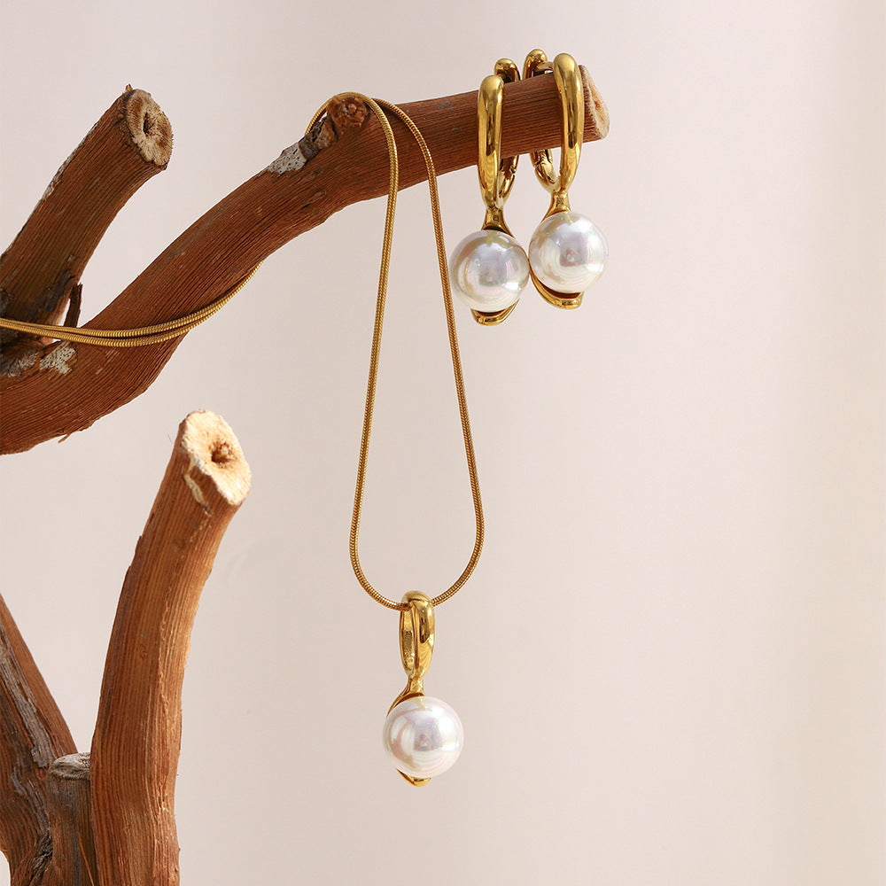 Collana Geometrica Minimalista da Donna in Acciaio Inossidabile con Placcatura in Oro 18K e Perla Simulato