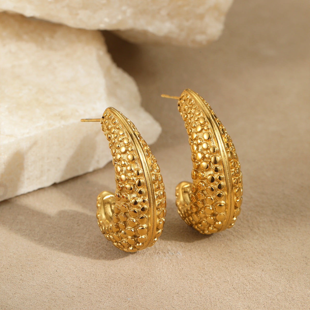 Minimalist Geometric Stainless Steel Gold-Plated Hoop Earrings for Women