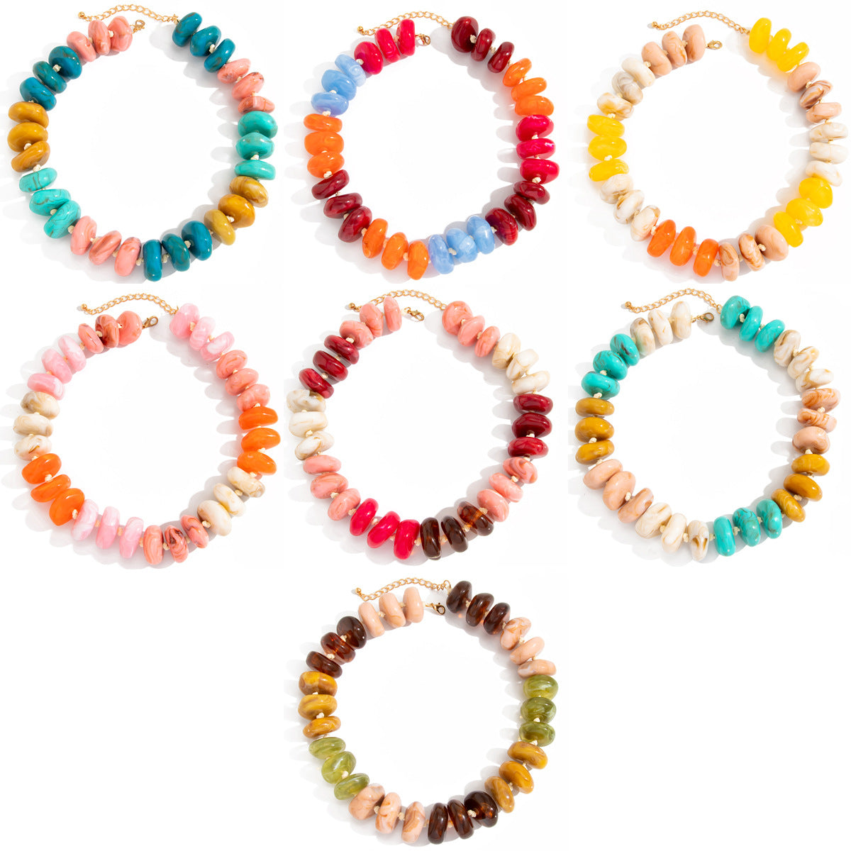 Creative Gradient Resin Geometric Beaded Necklace for Women
