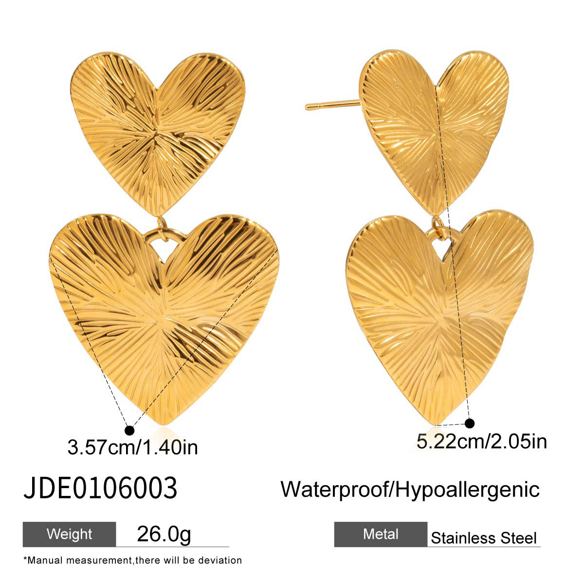Orecchini a perno minimalisti a forma di cuore in acciaio inossidabile da donna con finitura placcata, ipoallergenici, dall'aspetto lussuoso