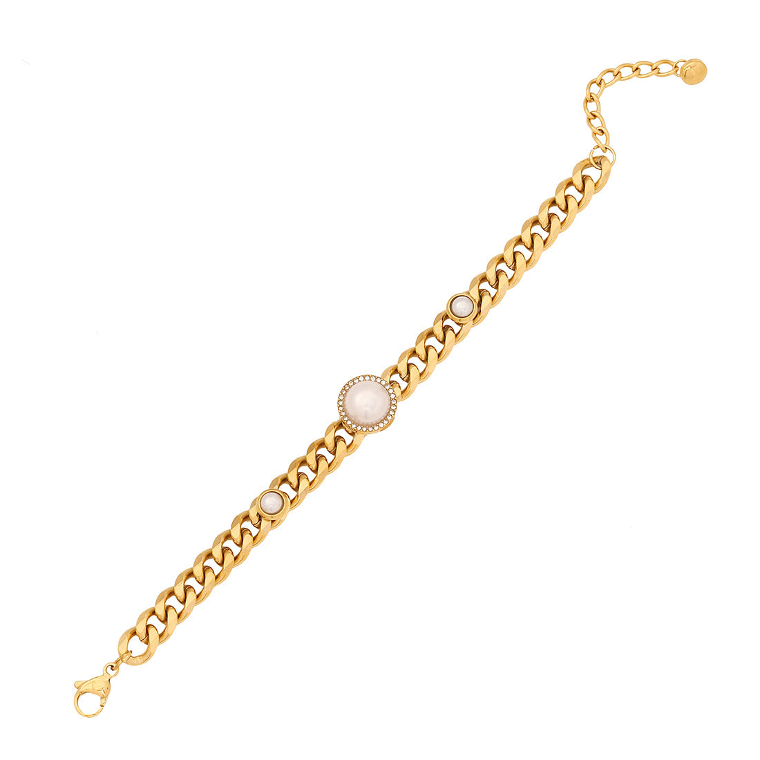 Collana da donna alla moda con perle rotonde geometriche e intarsio di strass in acciaio inossidabile
