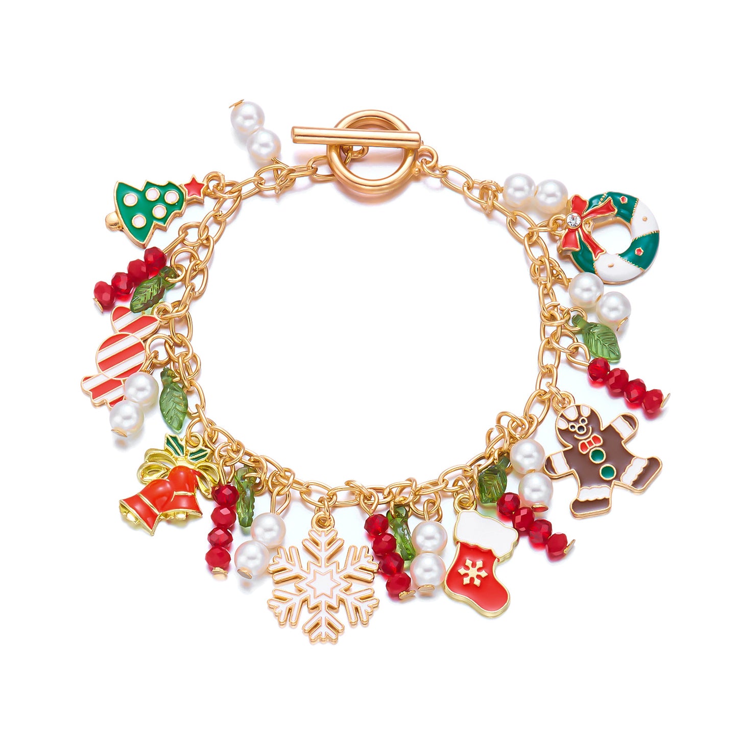 Pulsera de aleación con colgante creativo de hombre de jengibre y árbol de Navidad para mujer con motivos de copo de nieve, reno y Papá Noel
