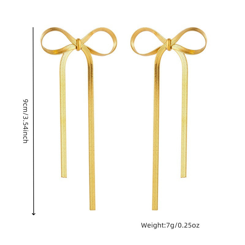 Minimalist Plated Stainless Steel Snake Chain Butterfly Drop Earrings